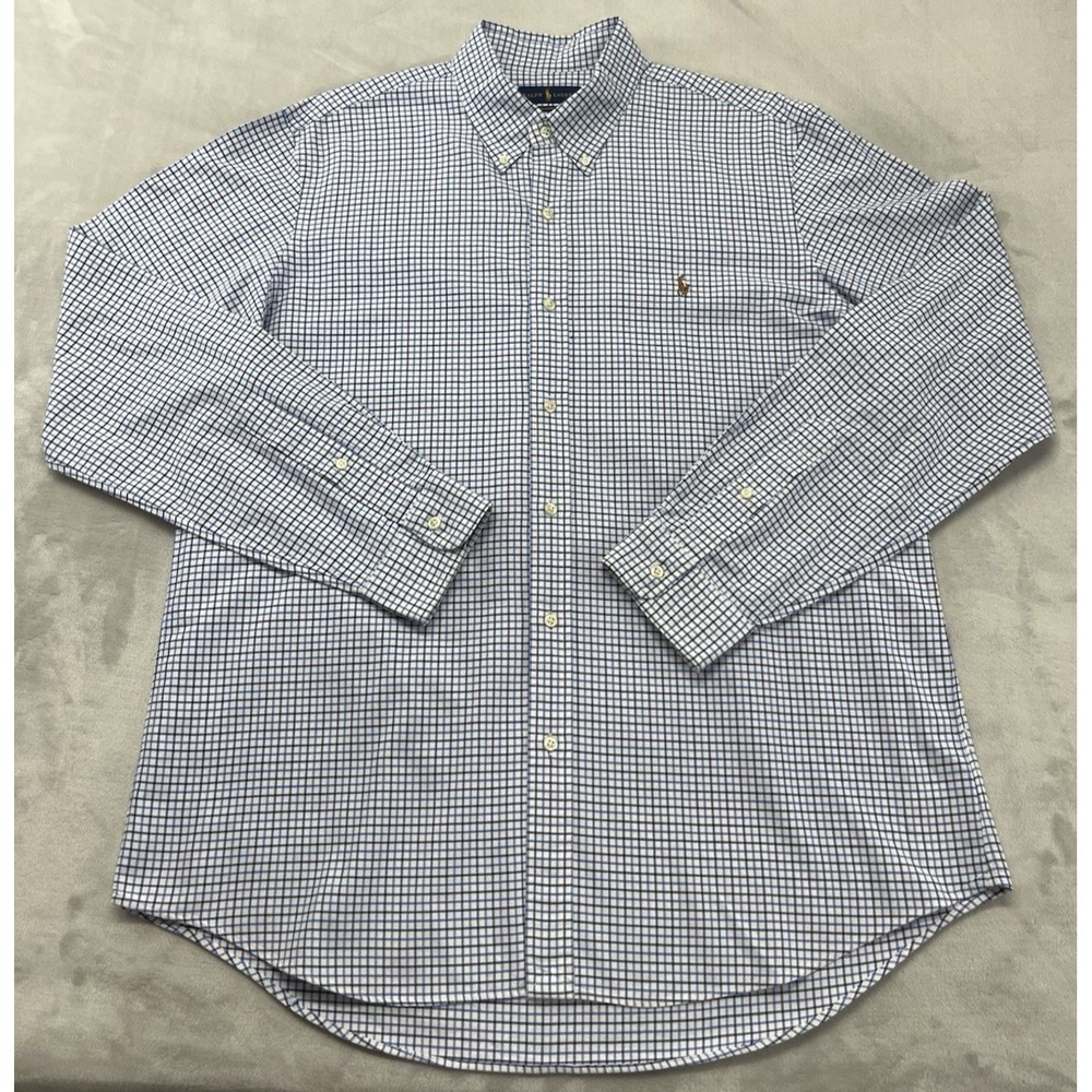 Ralph Lauren Button Down Shirt Men XL Blue Plaid Classic Fit Cotton Pony Office